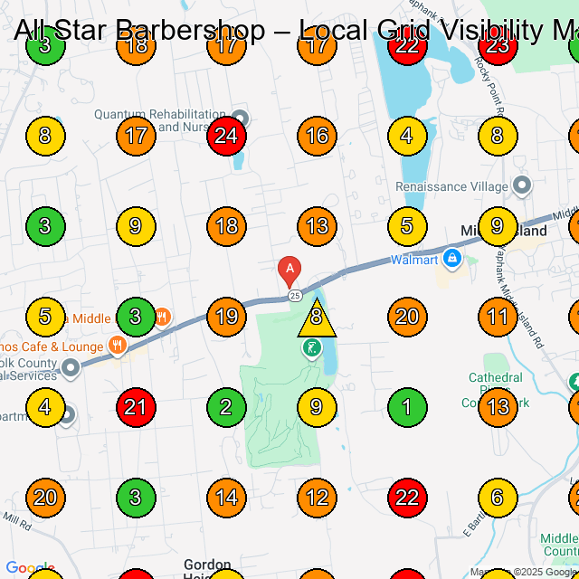 All Star Barbershop Barber Shop GeoGrid ranking map for Middle Island NY